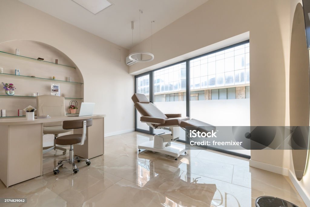 Korean aesthetic clinic treatment room — clean, modern interior